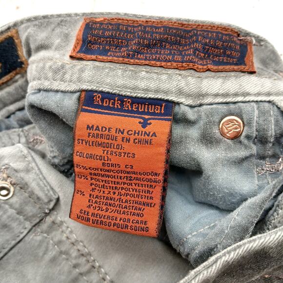 Rock Revival Boris Cropped Jeans Women’s 24 Gray Embellished Pockets Denim - Picture 9 of 14